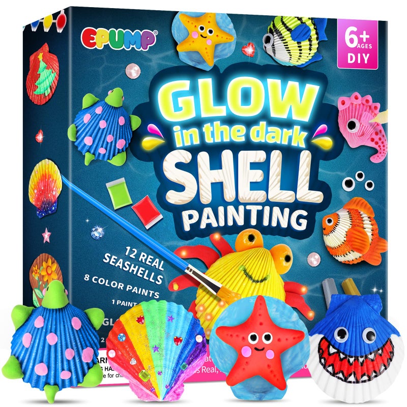 EPUMP Sea Shell Painting Kit - Arts and Crafts Easter Gifts for for Kids, Glow in The Dark Craft Paint Kits Art Supplies Activity Toys Birthday Gift for Boys Girls Age 6 7 8 9 10 11 12+ Years Old - Image 1