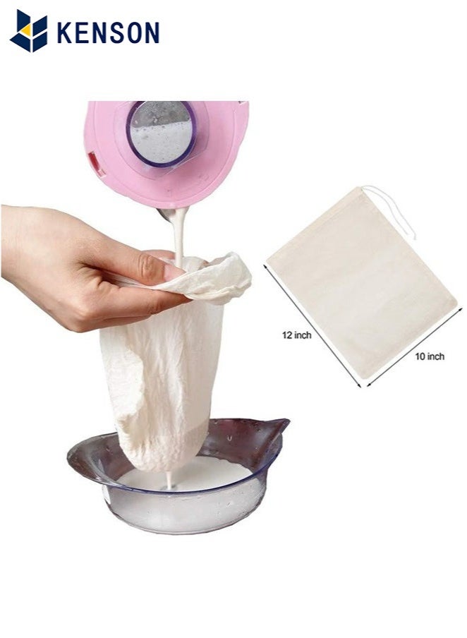 KENSON Nut Milk Bag, 4 Pcs Cheesecloth Bag, Unbleached Cotton Fabric Cooking Twine, Washable and Reusable Strainer for Cheesemaking, 100% Natural Cotton Fine Mesh Filter Bags, 25 x 30 cm - Image 2