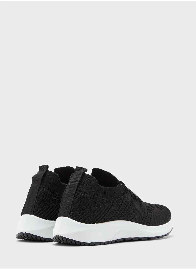 Ginger Coloured Sole Lace Up Knit Sneaker