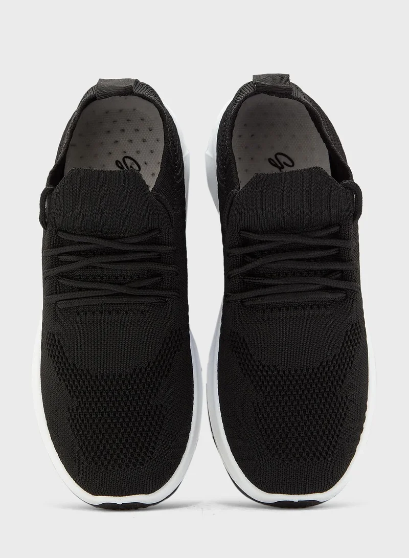 Ginger Coloured Sole Lace Up Knit Sneaker