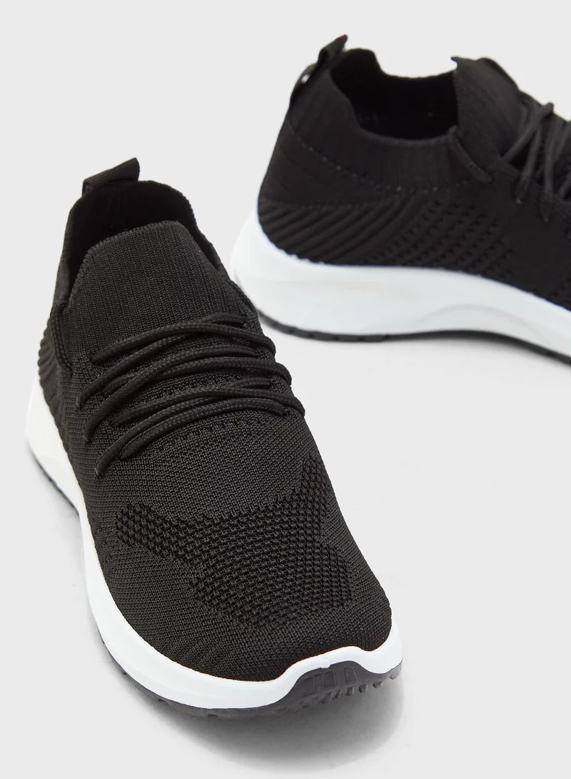 Ginger Coloured Sole Lace Up Knit Sneaker