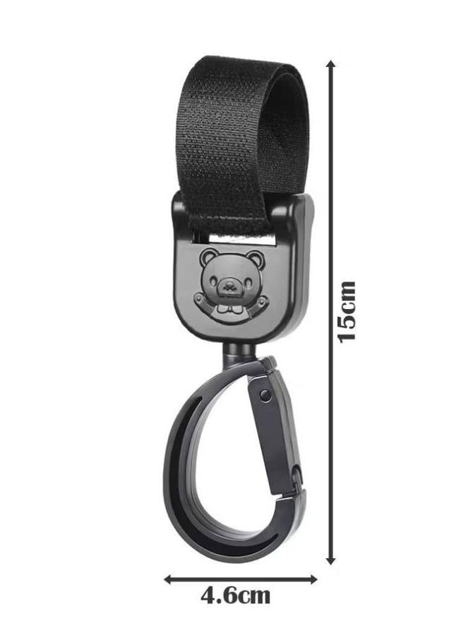 Non-Slip Baby Stroller Hooks with Lovely Bear Pattern, 360-Degree Rotating Stroller Bag Clips for Hanging Diaper Bags, Black - Image 2