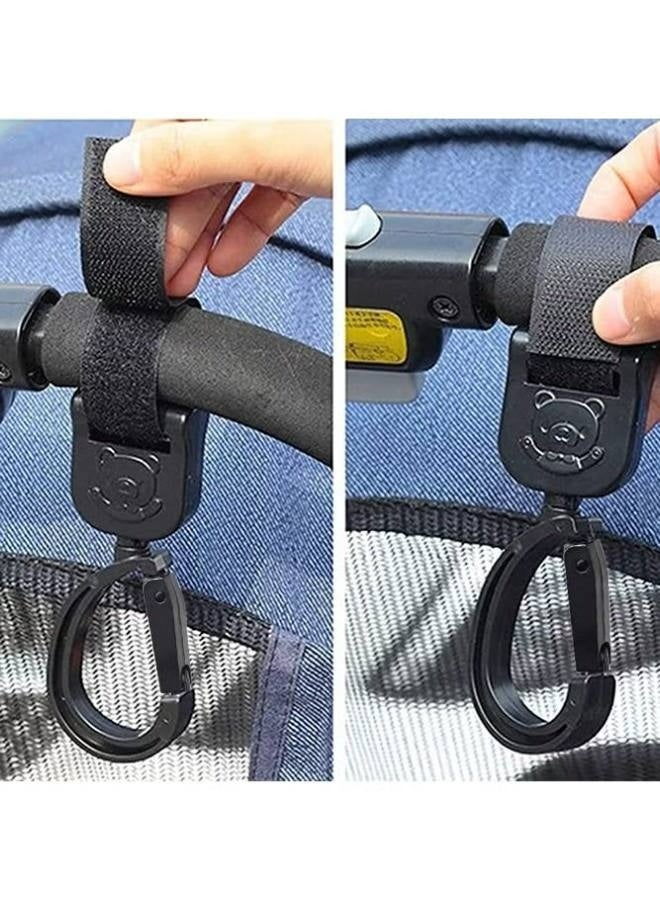 Non-Slip Baby Stroller Hooks with Lovely Bear Pattern, 360-Degree Rotating Stroller Bag Clips for Hanging Diaper Bags, Black - Image 3