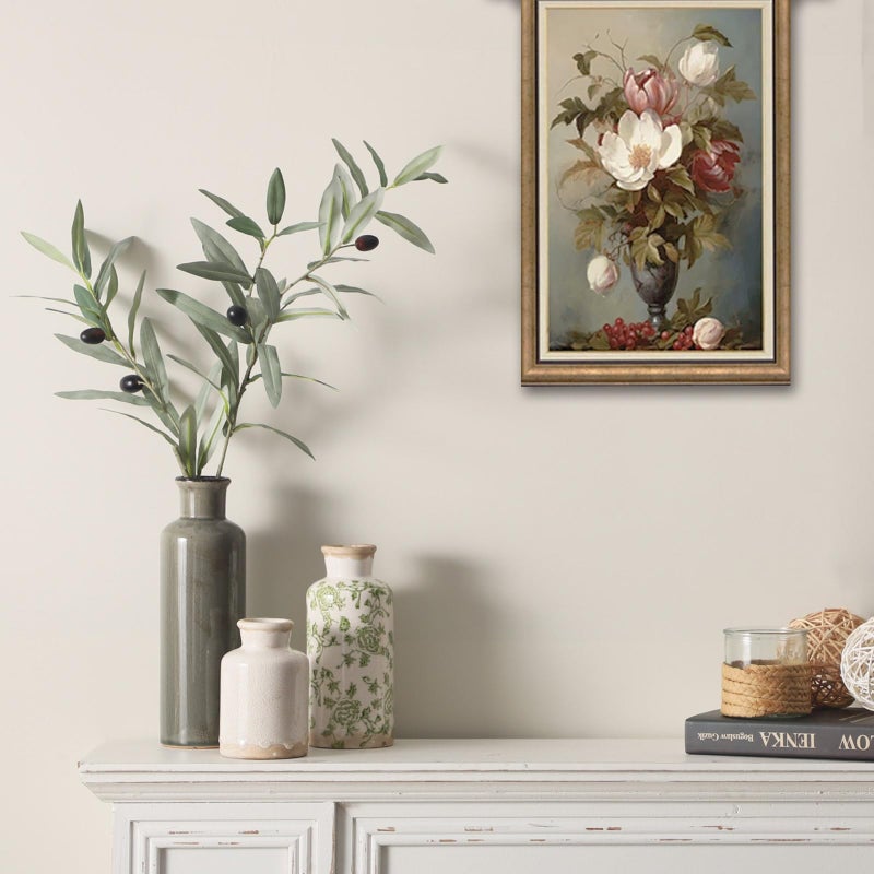 ooit Vintage Vase Set of 3, Ceramic Vintage Flower Vases, Chinoiserie Decorative Home Decor Retro Floral Vase Rustic Farmhouse Decor for Table Bookshelf Mantel Kitchen Living Room Office - Green and Beige - Image 5