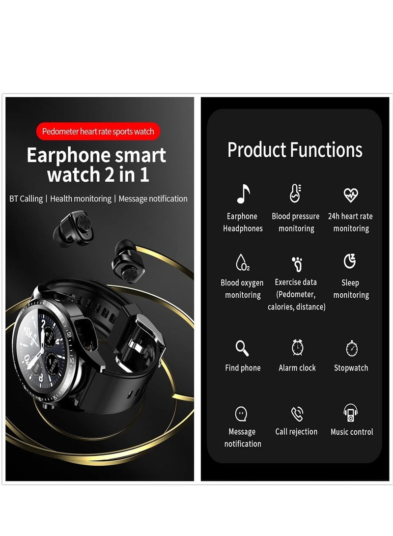 KASTWAVE 2 in 1 Smart Watch with Earbuds 1.28 Smartwatch TWS HiFi Stereo Wireless Headset Combo Bluetooth Phone Call for Android iOS(Black) - Image 2