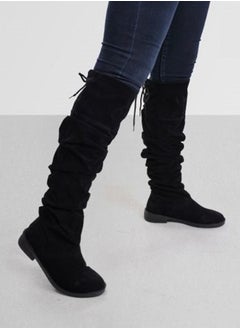 LIFESTYLISH Women Suede Long Boots Tie Back M-70 -Black  - Image 1