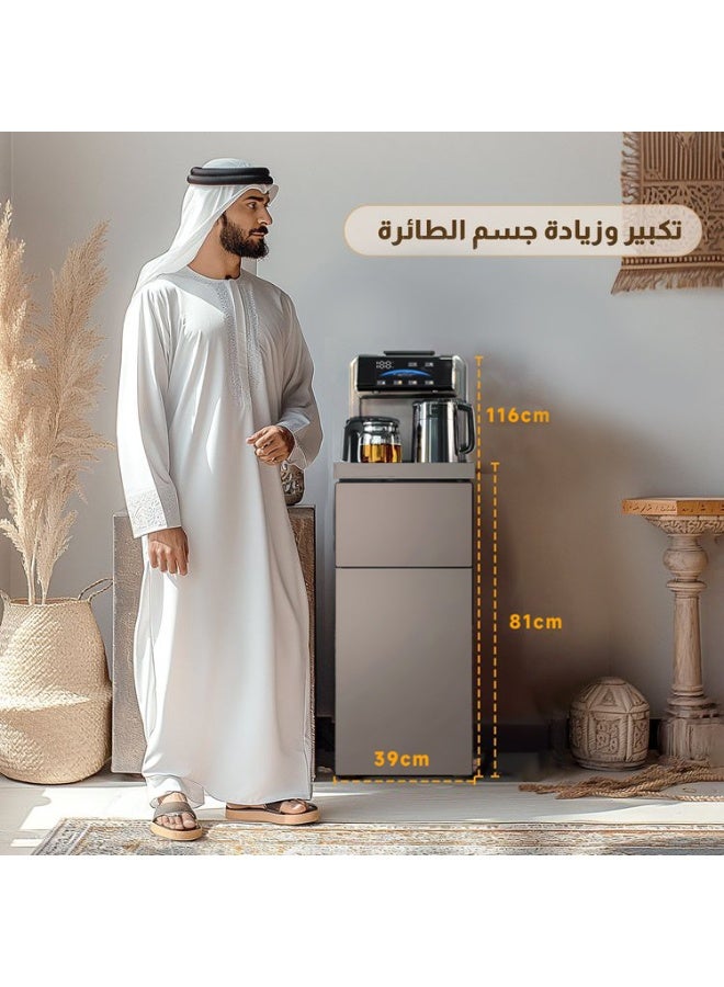 جيرزون موزعات المياه، ماكينة صنع الشاي، موزع مياه عمودي منزلي، غلاية، خزانة، دلو مياه مدمج مثبت في الأسفل، موزع مشروبات بارد وساخن ذكي أوتوماتيكي بالكامل لزجاجات سعة 3 أو 5 جالون، مثالي للمكتب والمنزل وغرفة المعيشة (ذهبي أنيق) - Image 2