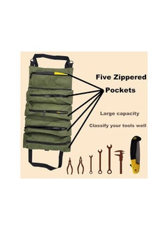 PROMASS promass Tool Roll Up Bag, Multi-Purpose Waterproof Oxford Cloth, Heavy-Duty Tool Organizer Bag with 5 Tool Pockets, Suitable for Electricians, Machinists and Hobbyist, Gift for Men, Army Green  - Image 4