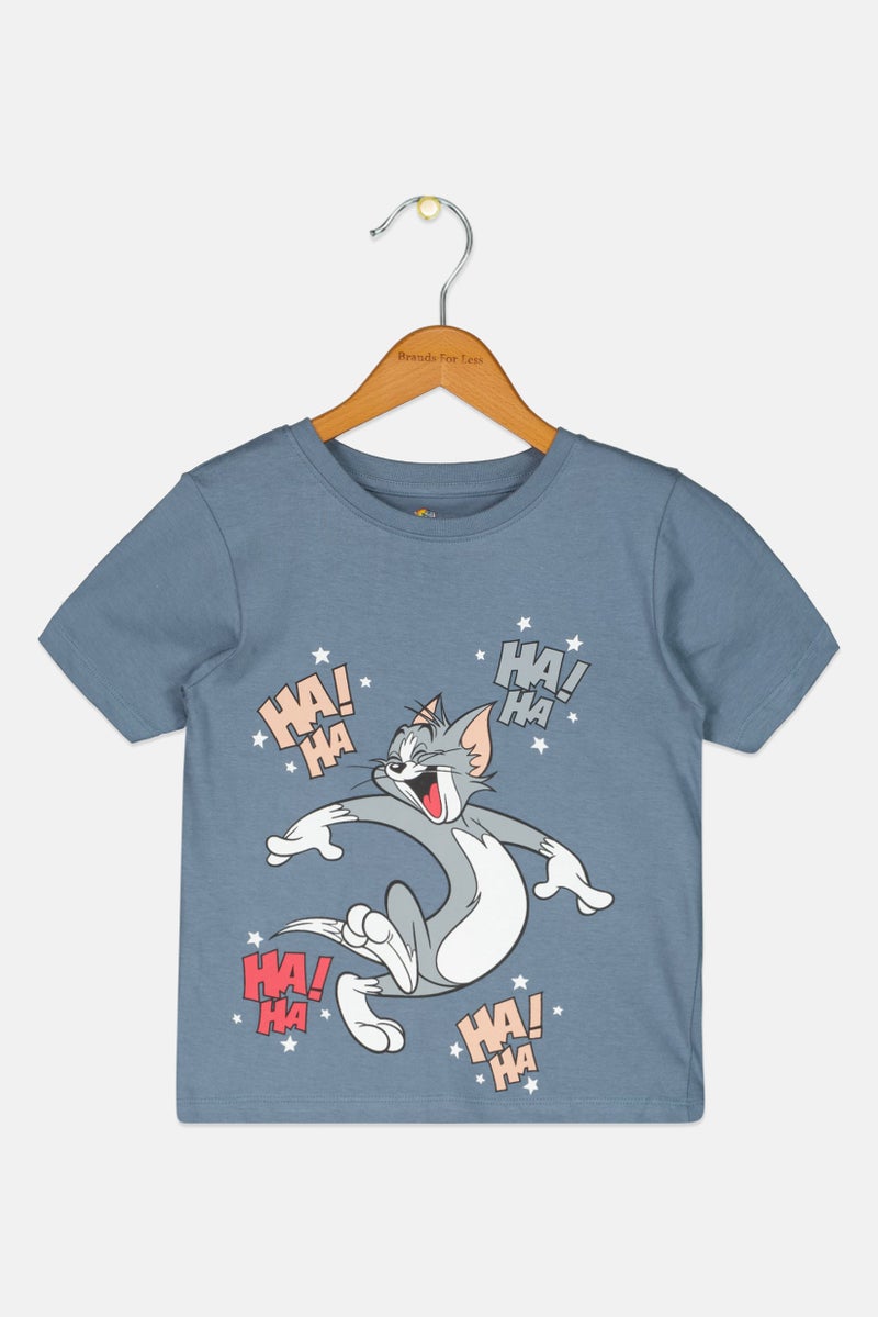 Tom And Jerry Toddlers Boy Tom And Jerry Graphic Print Short Sleeve T-Shirt, Dusty Blue - Image 1