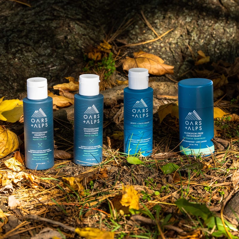 Oars + Alps Hair and Body Travel Kit for Men, Includes Sulfate Free Shampoo, Conditioner, Body Wash, Deodorant, and Reusable Pouch, TSA Friendly, Alpine Tea Tree Scent - Image 2