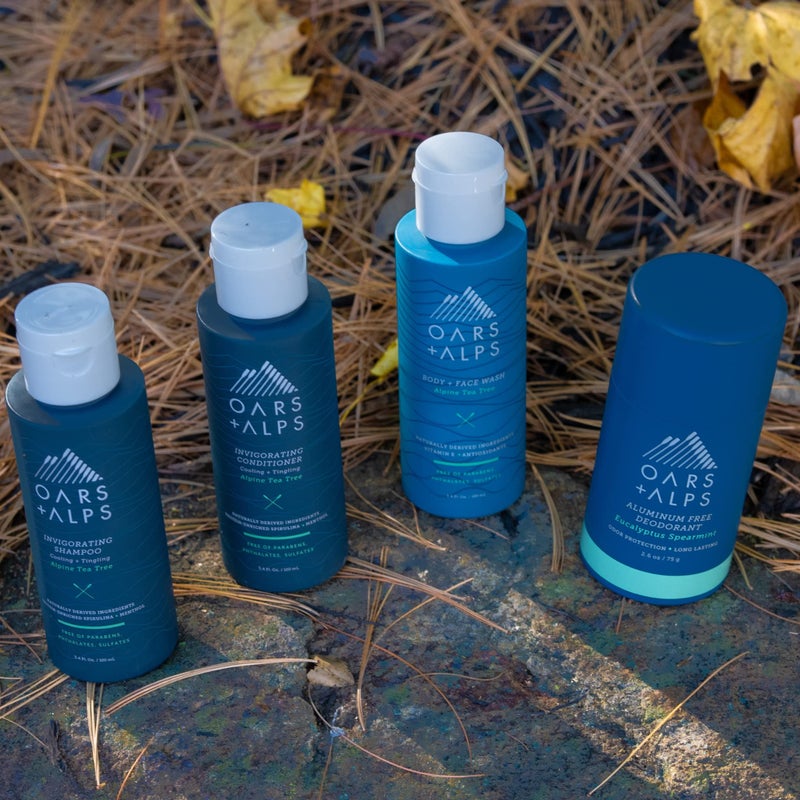 Oars + Alps Hair and Body Travel Kit for Men, Includes Sulfate Free Shampoo, Conditioner, Body Wash, Deodorant, and Reusable Pouch, TSA Friendly, Alpine Tea Tree Scent - Image 3