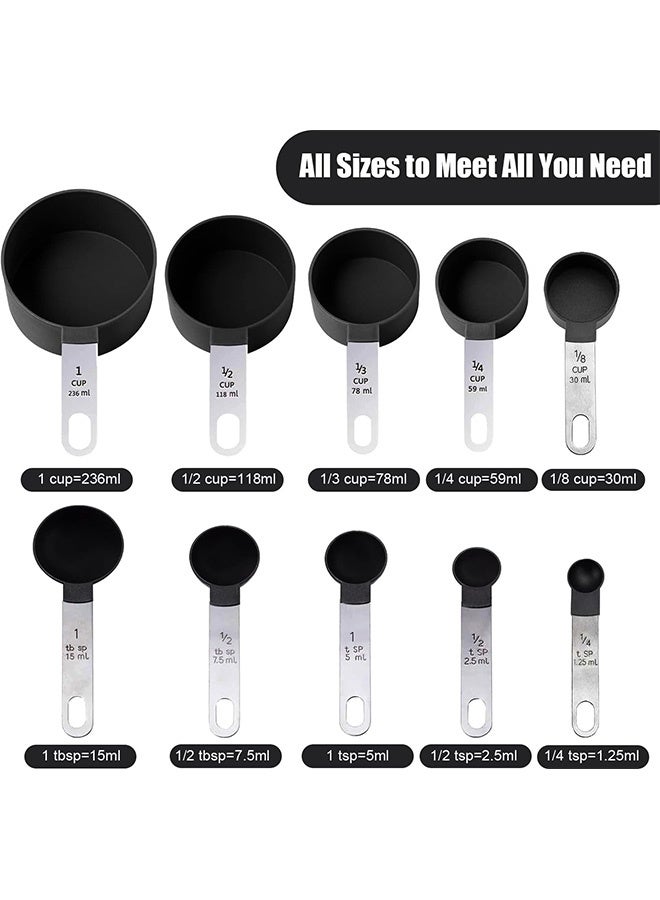 Measuring Cups and Spoons Set, 10-Piece Stackable Kitchen Tools with Stainless Steel Handles, Nesting Measurement Gadgets for Cooking & Baking (black) - Image 2