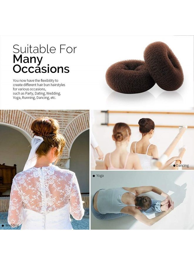 kitjans Hair Donut Bun Maker, Ring Style Bun, 2PCS Chignon Hair Large Doughnut Shaper for Thick and Long Hair (Large, 3.5 Inch/Brown) - Image 4
