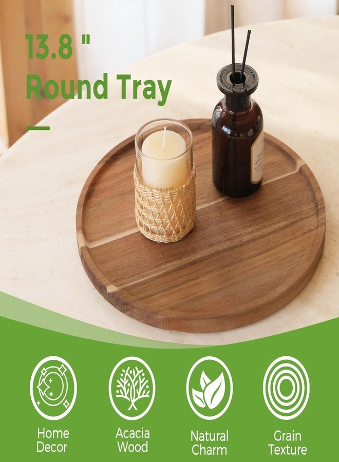 S310 Round Wooden Tray for Home Decor, S310 13.8" Decorative Wood Trays for Kitchen Dining Room, Handmade Round Wood Tray Table Centerpiece for Coffee Table - Image 2