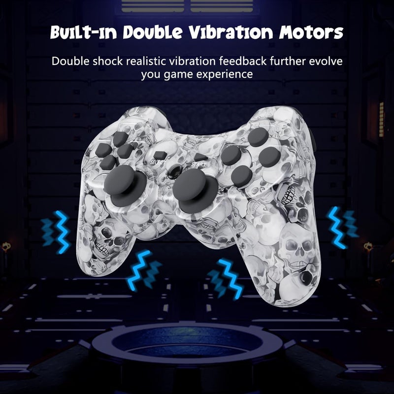 Degulan Zeion PS3 Controller Wireless, Gaming Remote Joystick for Playstation 3 with Charger Cable Cord (Black Ghost, White Skull) - Image 5