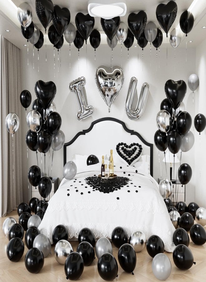 Haolongfa Black I Love You Balloons Kit, Large Foil Black Heart Balloons with Love Letter Banner Balloon, Modern Valentines Day Decorations for Romantic Surprise, Anniversary, Proposal - Image 1