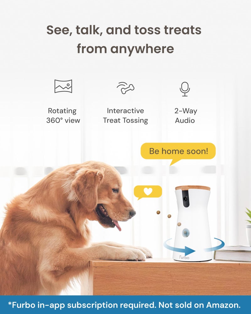 Furbo كاميرا الكلاب Furbo 360° [اشتراك مطلوب] افتح مع خطة مدفوعة: تنبيهات أمان المنزل وسلامة الكلاب، قاذف مكافآت الحيوانات الأليفة الدوار، مكبر صوت ثنائي الاتجاه (مخاطر منخفضة، 3 أشهر كحد أدنى. يمكن الإلغاء في أي وقت) - Image 2