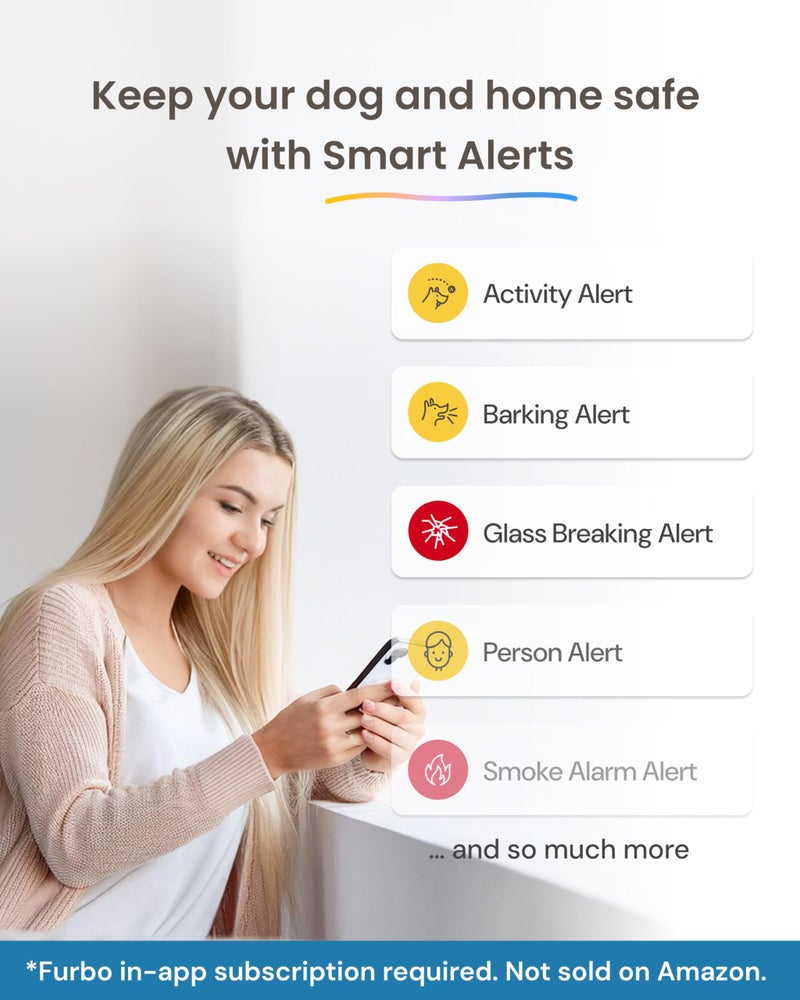 Furbo كاميرا الكلاب Furbo 360° [اشتراك مطلوب] افتح مع خطة مدفوعة: تنبيهات أمان المنزل وسلامة الكلاب، قاذف مكافآت الحيوانات الأليفة الدوار، مكبر صوت ثنائي الاتجاه (مخاطر منخفضة، 3 أشهر كحد أدنى. يمكن الإلغاء في أي وقت) - Image 3