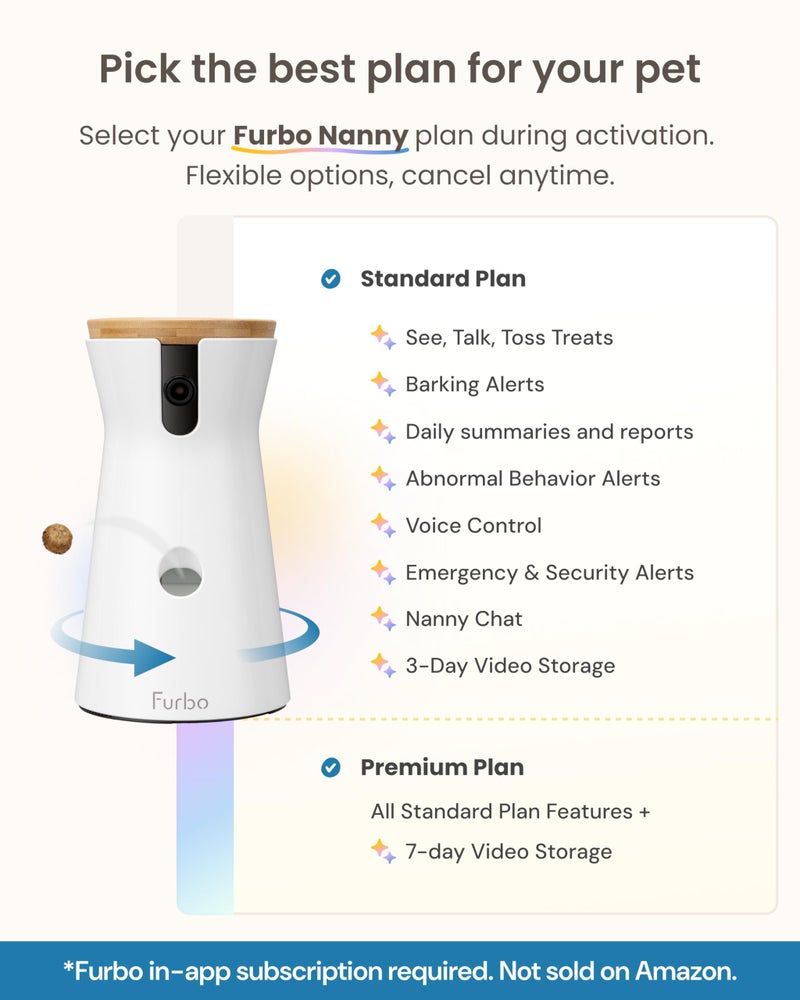 Furbo كاميرا الكلاب Furbo 360° [اشتراك مطلوب] افتح مع خطة مدفوعة: تنبيهات أمان المنزل وسلامة الكلاب، قاذف مكافآت الحيوانات الأليفة الدوار، مكبر صوت ثنائي الاتجاه (مخاطر منخفضة، 3 أشهر كحد أدنى. يمكن الإلغاء في أي وقت) - Image 4