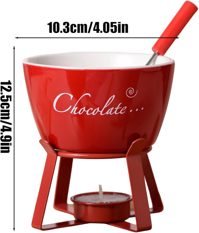 كوب فوندو الشوكولاتة من السيراميك الأحمر، مدفأة الحلويات الصغيرة، مجموعة الغمس الساخن المقاومة للحرارة - Image 3