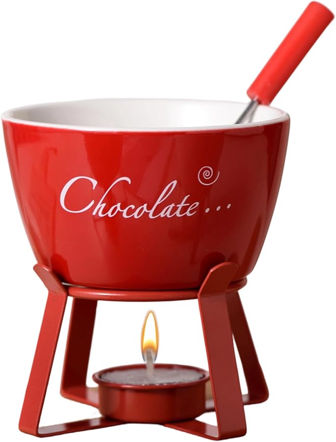 كوب فوندو الشوكولاتة من السيراميك الأحمر، مدفأة الحلويات الصغيرة، مجموعة الغمس الساخن المقاومة للحرارة - Image 2