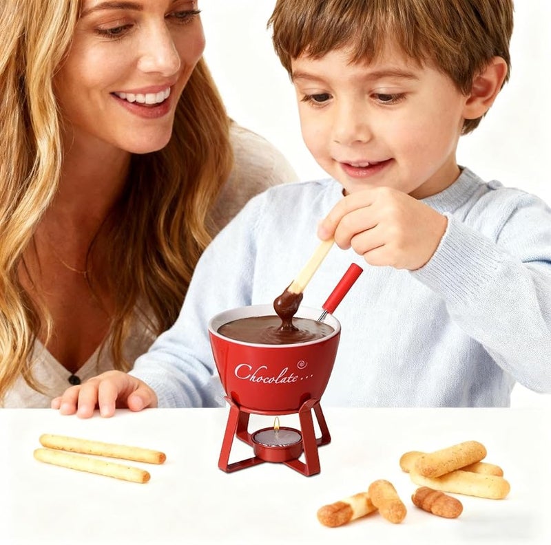 كوب فوندو الشوكولاتة من السيراميك الأحمر، مدفأة الحلويات الصغيرة، مجموعة الغمس الساخن المقاومة للحرارة - Image 4