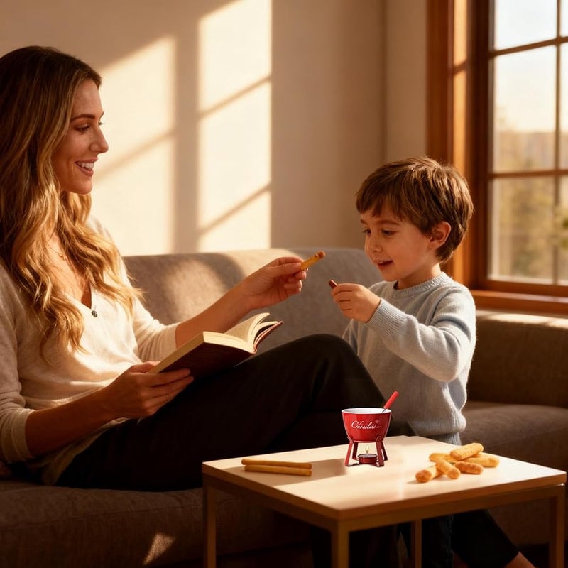 كوب فوندو الشوكولاتة من السيراميك الأحمر، مدفأة الحلويات الصغيرة، مجموعة الغمس الساخن المقاومة للحرارة - Image 5