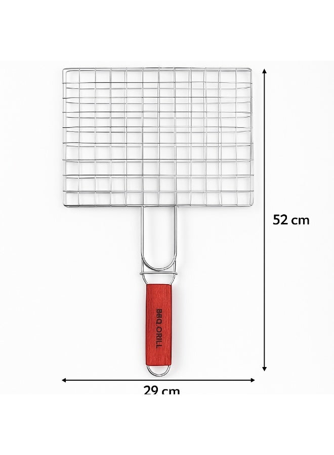BBQ GRILL Large BBQ Grill Mesh with Wooden Handle – Durable Heat-Resistant Barbecue Rack for Meat, Chicken, and Vegetables - Image 3