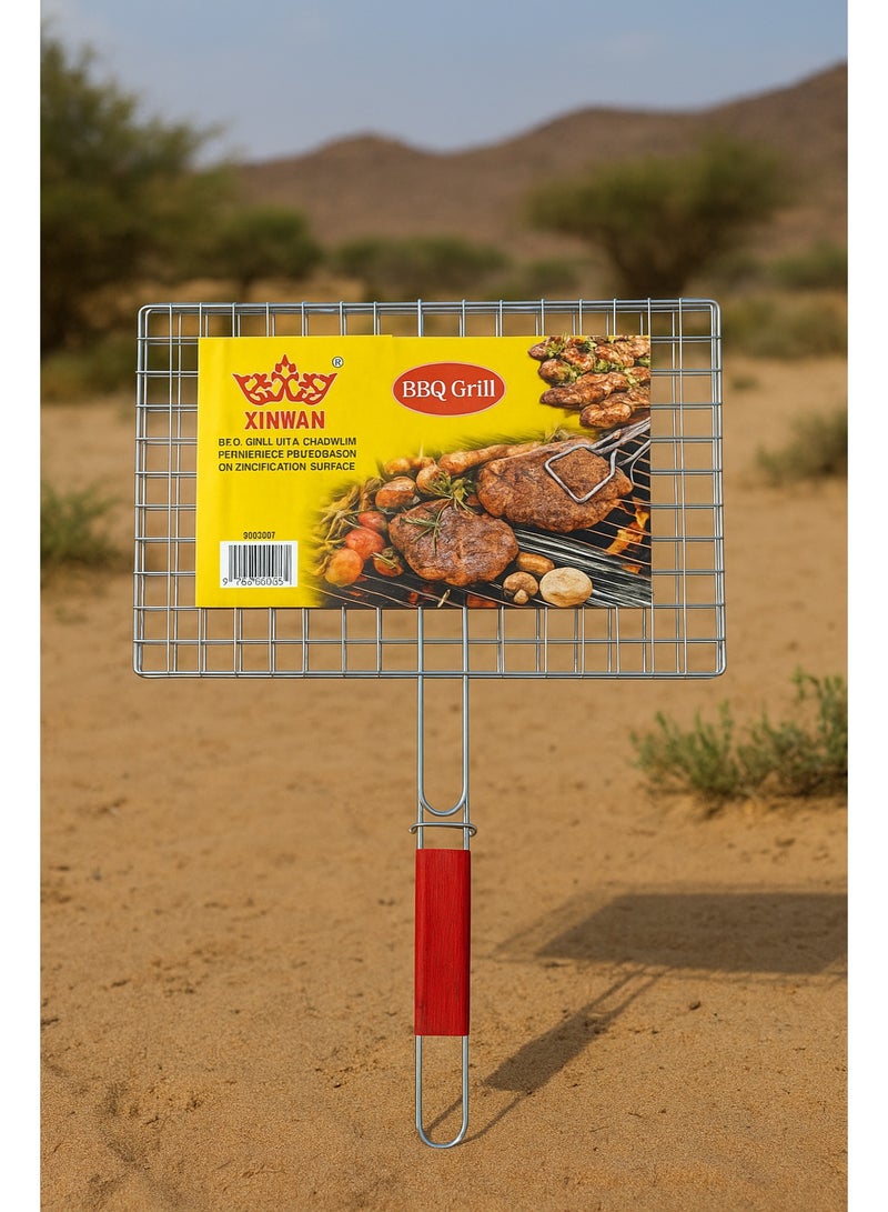 BBQ GRILL Large BBQ Grill Mesh with Wooden Handle – Durable Heat-Resistant Barbecue Rack for Meat, Chicken, and Vegetables - Image 2