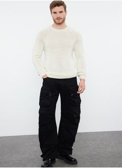 trendyol Ecru Slim Fit Crew Neck Raglan Sleeve Basic Knitwear Sweater  - Image 1
