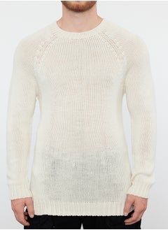 trendyol Ecru Slim Fit Crew Neck Raglan Sleeve Basic Knitwear Sweater  - Image 3