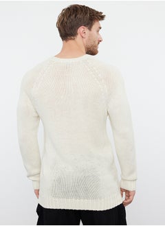 trendyol Ecru Slim Fit Crew Neck Raglan Sleeve Basic Knitwear Sweater  - Image 5