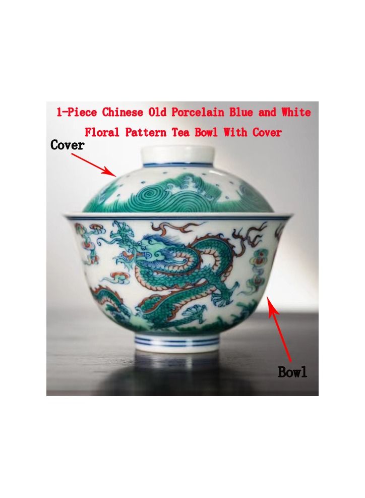 1-Piece Chinese Old Porcelain Blue and White Bowl Tea Set,Chinese Tea Bowl with Cover,Chinese Traditional Handicraft Ceramic Tea Set - Image 1
