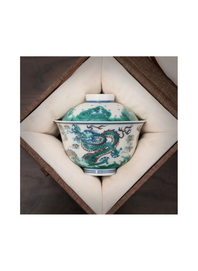 1-Piece Chinese Old Porcelain Blue and White Bowl Tea Set,Chinese Tea Bowl with Cover,Chinese Traditional Handicraft Ceramic Tea Set - Image 2