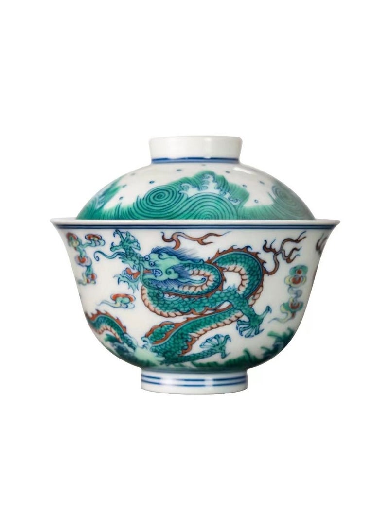 1-Piece Chinese Old Porcelain Blue and White Bowl Tea Set,Chinese Tea Bowl with Cover,Chinese Traditional Handicraft Ceramic Tea Set - Image 4