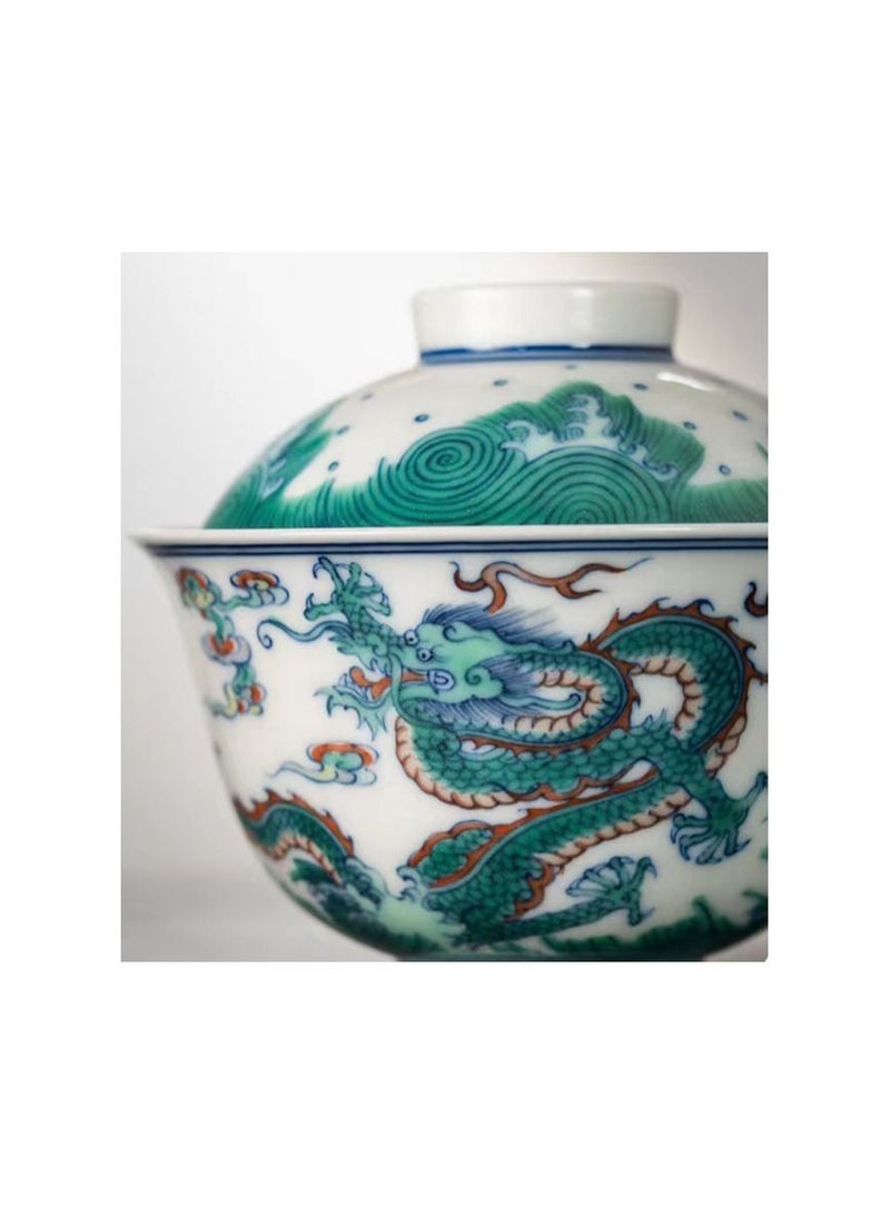 1-Piece Chinese Old Porcelain Blue and White Bowl Tea Set,Chinese Tea Bowl with Cover,Chinese Traditional Handicraft Ceramic Tea Set - Image 3
