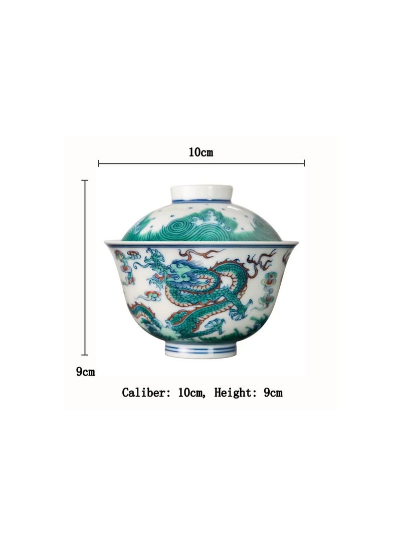 1-Piece Chinese Old Porcelain Blue and White Bowl Tea Set,Chinese Tea Bowl with Cover,Chinese Traditional Handicraft Ceramic Tea Set - Image 5