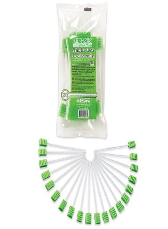 Sage Stryker - Sage Toothette Plus Single Use Oral Swabs - With Sodium Bicarbonate - Bag of 20 Swabs - Disposable dental swabs with long handle
