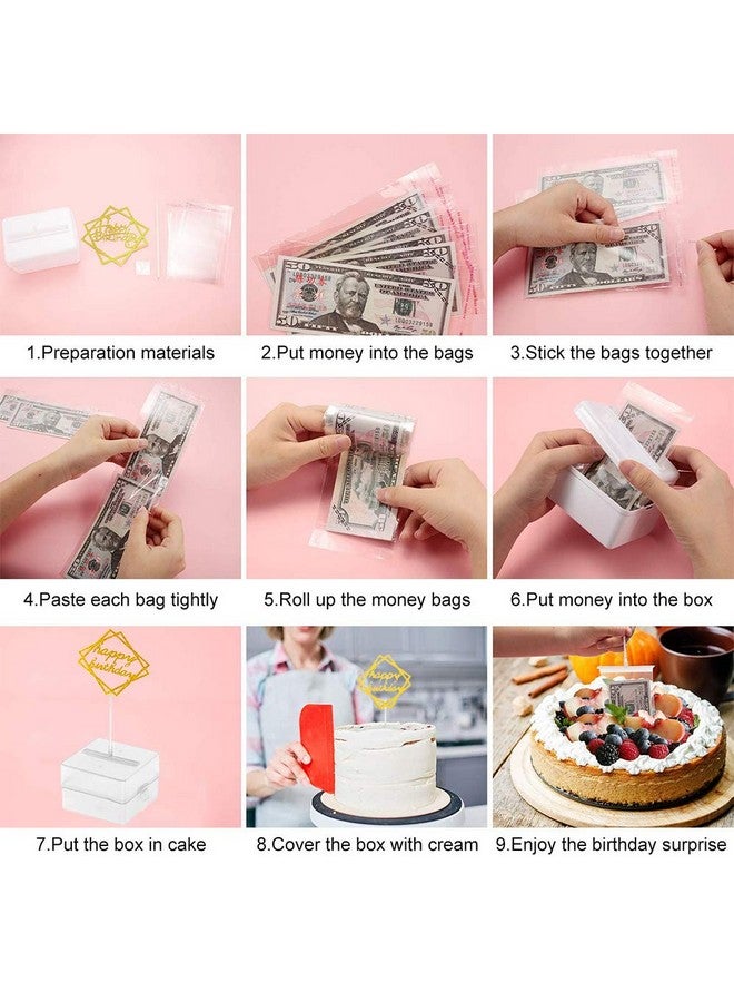 Sienon The Money Cake, Cake Money Box-Cake Money Pull Out Kit Includes 1Pc Clear Food-Contact Safe Box, 1Pc Gold Cake Topper, 20Pcs Pockets For Birthday Party Cake Decorations - Image 5