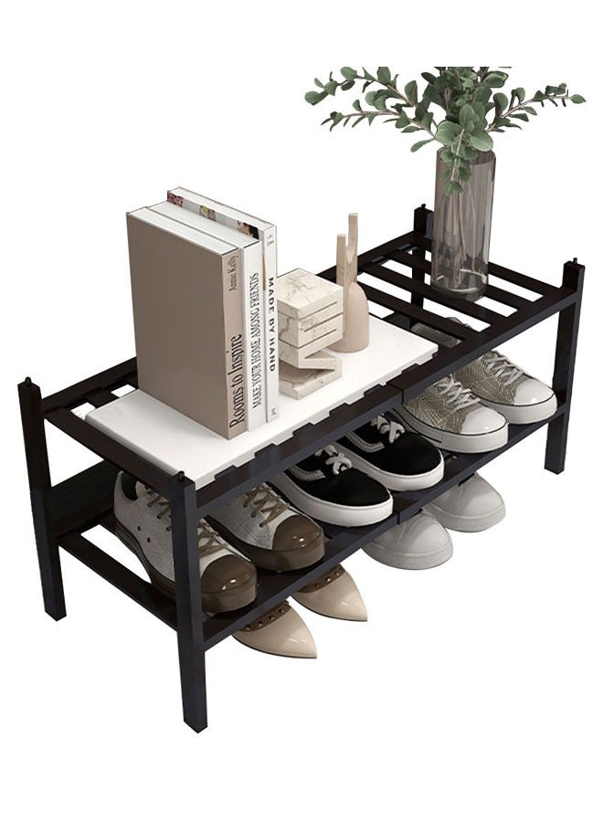 وهاواي 2 Tier Stackable Shoe Shelf Small Shoes Organizer Standing Shoe Stand Stable and Study for Closet Entryway Hallway Bedroom Floor Dorm Black 69x32x28cm - Image 1