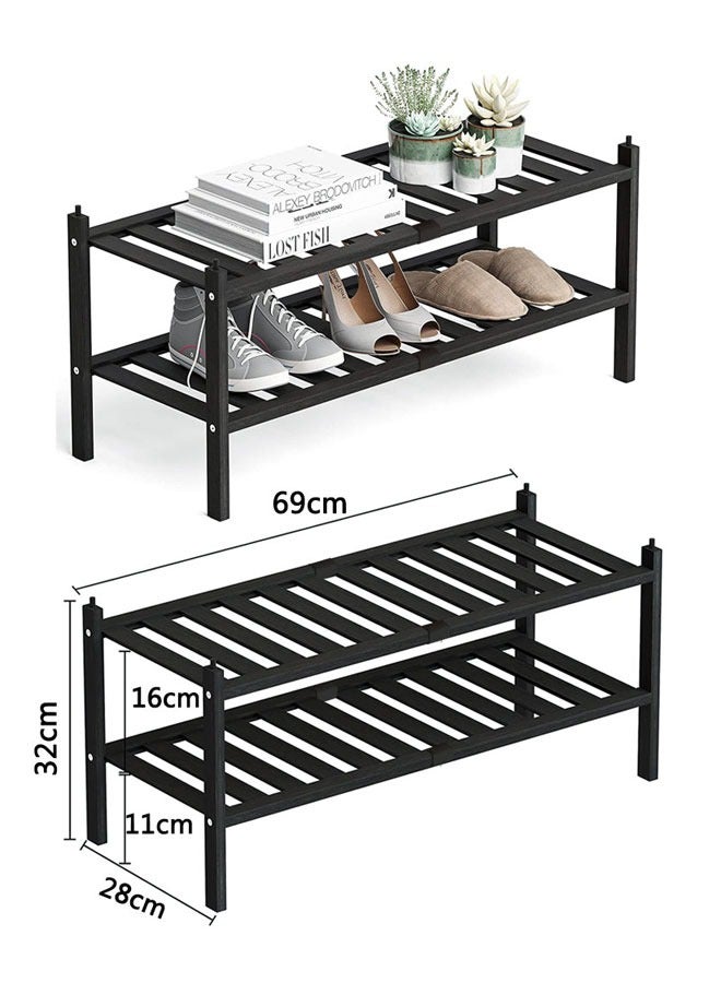 وهاواي 2 Tier Stackable Shoe Shelf Small Shoes Organizer Standing Shoe Stand Stable and Study for Closet Entryway Hallway Bedroom Floor Dorm Black 69x32x28cm - Image 2