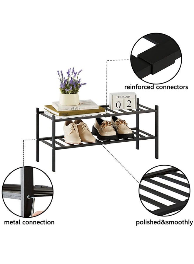 وهاواي 2 Tier Stackable Shoe Shelf Small Shoes Organizer Standing Shoe Stand Stable and Study for Closet Entryway Hallway Bedroom Floor Dorm Black 69x32x28cm - Image 3