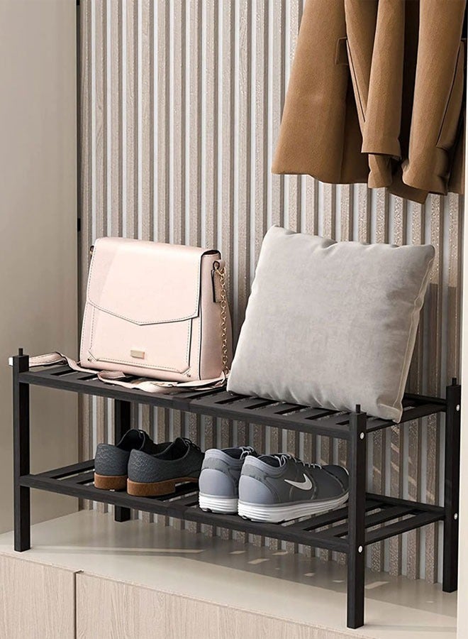 وهاواي 2 Tier Stackable Shoe Shelf Small Shoes Organizer Standing Shoe Stand Stable and Study for Closet Entryway Hallway Bedroom Floor Dorm Black 69x32x28cm - Image 4