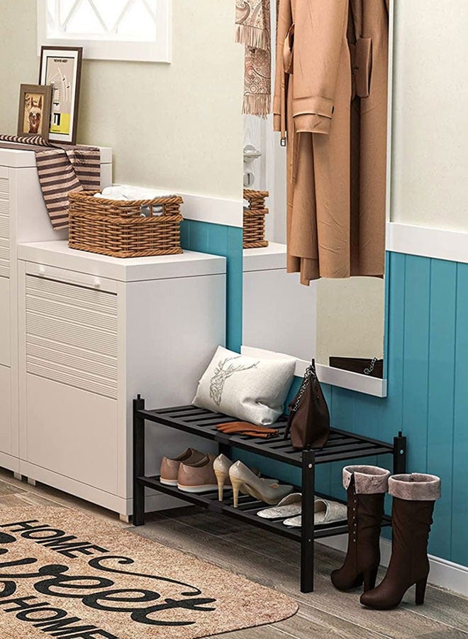 وهاواي 2 Tier Stackable Shoe Shelf Small Shoes Organizer Standing Shoe Stand Stable and Study for Closet Entryway Hallway Bedroom Floor Dorm Black 69x32x28cm - Image 5