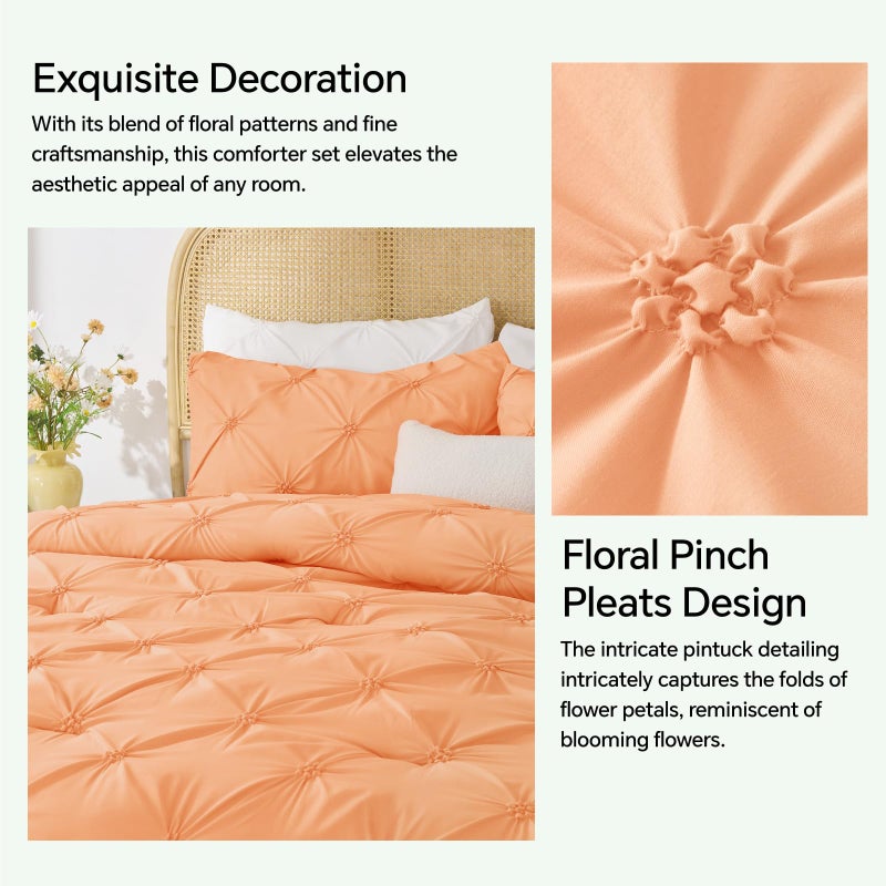 BEDELITE Apricot Queen Comforter Set - 3 Pieces Boho Pintuck Bedding Comforter Sets, Lightweight Soft & Warm Bed Comforter Queen with 2 Pillowcases for All Season - Image 4