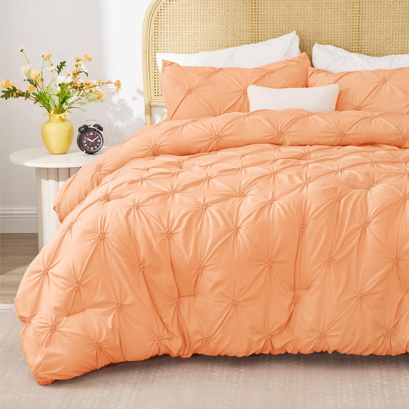 BEDELITE Apricot Queen Comforter Set - 3 Pieces Boho Pintuck Bedding Comforter Sets, Lightweight Soft & Warm Bed Comforter Queen with 2 Pillowcases for All Season - Image 2
