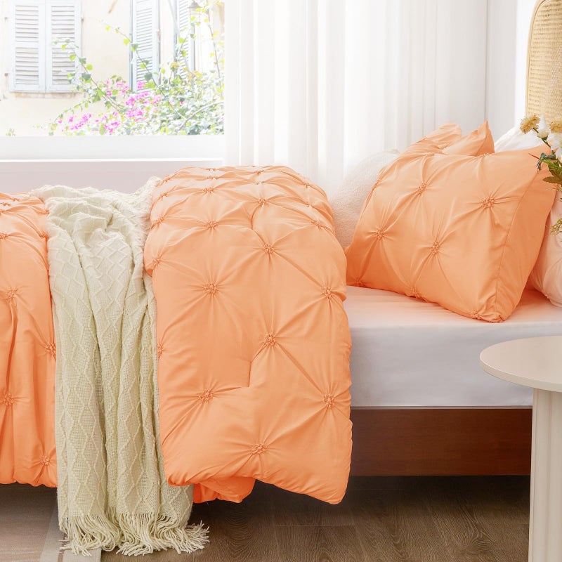 BEDELITE Apricot Queen Comforter Set - 3 Pieces Boho Pintuck Bedding Comforter Sets, Lightweight Soft & Warm Bed Comforter Queen with 2 Pillowcases for All Season - Image 3