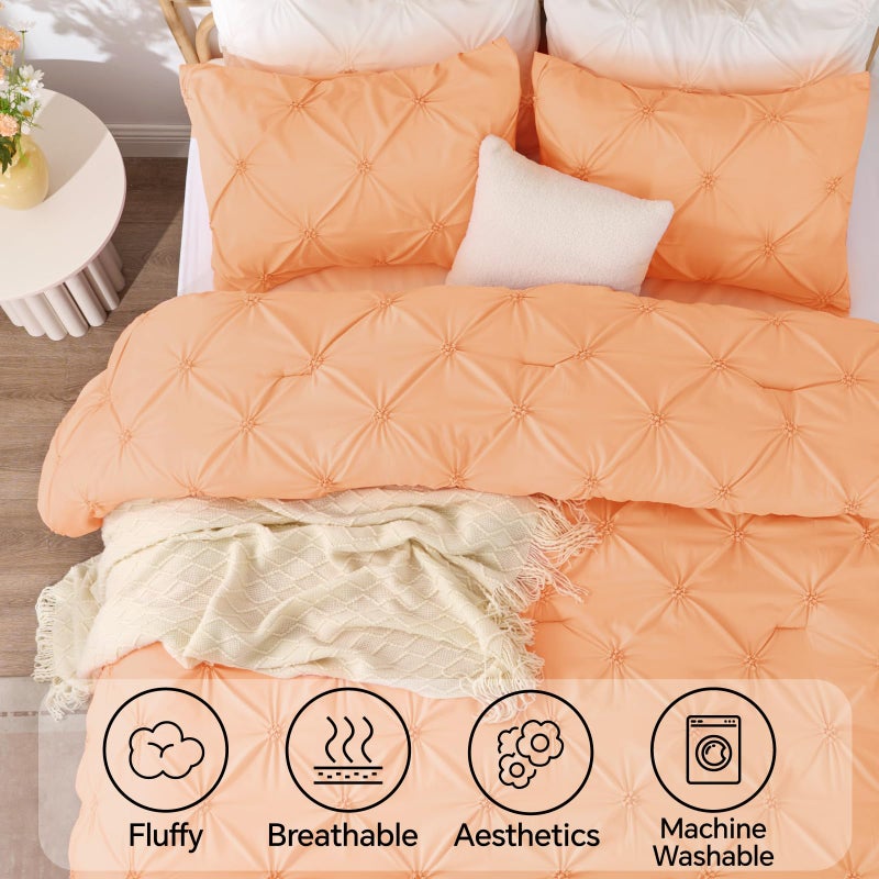 BEDELITE Apricot Queen Comforter Set - 3 Pieces Boho Pintuck Bedding Comforter Sets, Lightweight Soft & Warm Bed Comforter Queen with 2 Pillowcases for All Season - Image 5