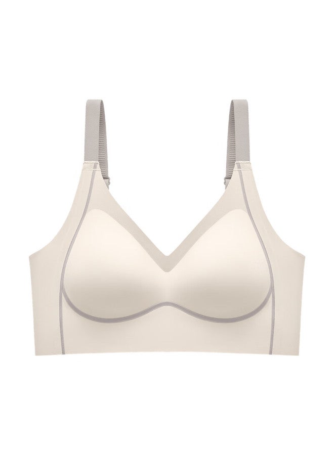 Finseech Invisible Soft Support Fixed Inner Cup Massage Granule Side-gathering Bra, Cream White, 2XL