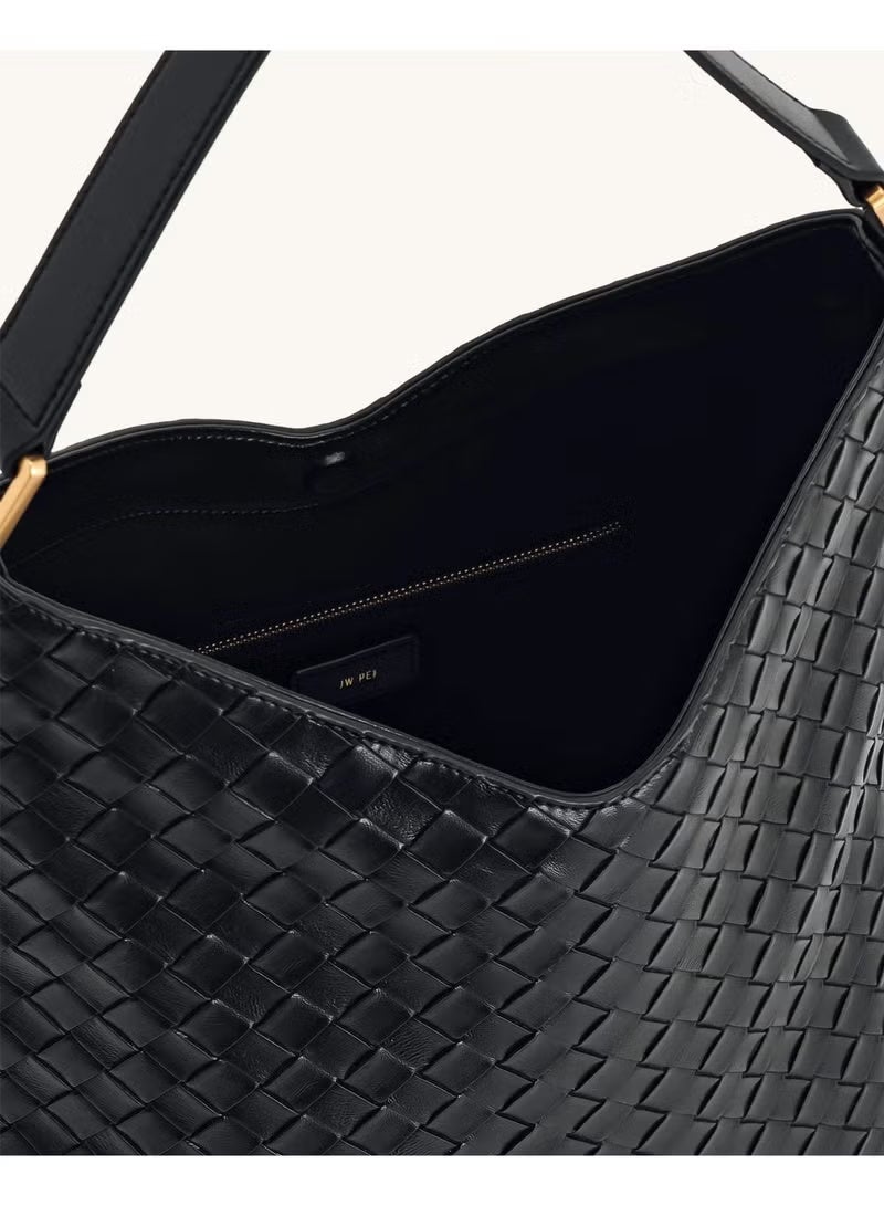 JW PEI Tote bag large capacity crossbody bag Aria Woven Texture Shoulder Bag - Woven Black - Image 4